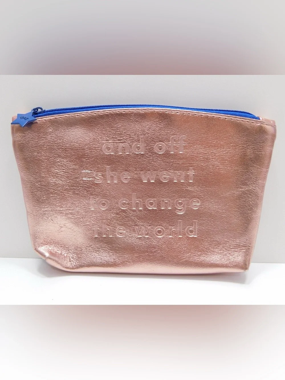 IPSY Rose Gold Metallic Makeup Bag Cosmetic Pouch Quote Travel Case